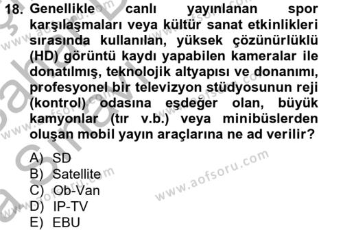 Radyo ve Televizyon Stüdyoları Dersi 2012 - 2013 Yılı (Vize) Ara Sınavı 18. Soru