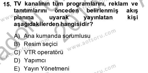 Radyo ve Televizyon Stüdyoları Dersi 2013 - 2014 Yılı (Vize) Ara Sınavı 15. Soru