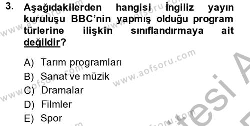 Radyo ve Televizyon Stüdyoları Dersi 2013 - 2014 Yılı (Vize) Ara Sınavı 3. Soru