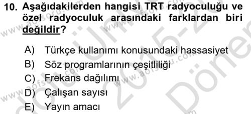 Radyo ve Televizyon Stüdyoları Dersi 2015 - 2016 Yılı (Final) Dönem Sonu Sınavı 10. Soru