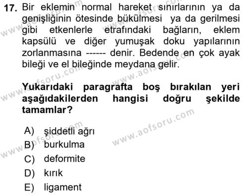 Temel İlk Yardım Bilgisi Dersi 2023 - 2024 Yılı (Vize) Ara Sınavı 17. Soru