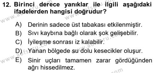 Temel İlk Yardım Bilgisi Dersi 2023 - 2024 Yılı Yaz Okulu Sınavı 12. Soru