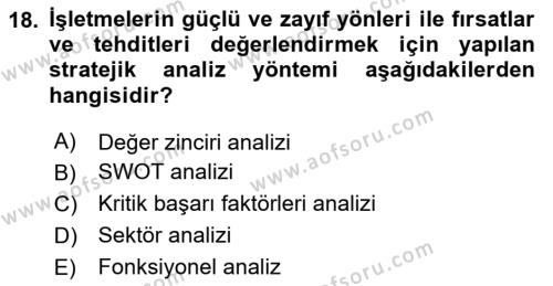 Sağlık İşletmeciliği 1 Dersi 2020 - 2021 Yılı Yaz Okulu Sınavı 18. Soru