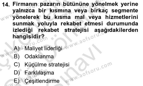 Sağlık İşletmeciliği 1 Dersi 2021 - 2022 Yılı (Final) Dönem Sonu Sınavı 14. Soru