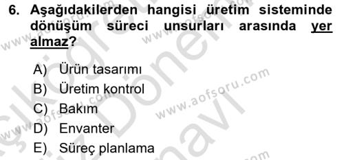 Sağlık İşletmeciliği 1 Dersi 2021 - 2022 Yılı (Final) Dönem Sonu Sınavı 6. Soru