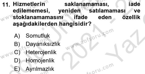 Sağlık İşletmeciliği 1 Dersi 2021 - 2022 Yılı Yaz Okulu Sınavı 11. Soru