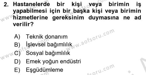 Sağlık İşletmeciliği 1 Dersi 2021 - 2022 Yılı Yaz Okulu Sınavı 2. Soru