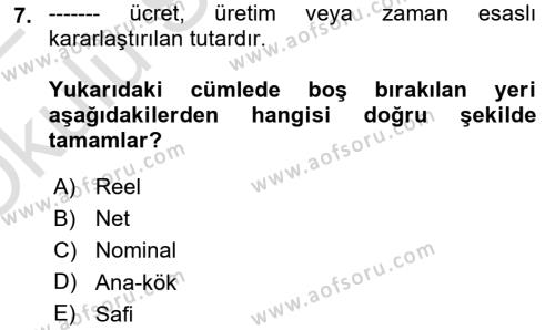 Sağlık İşletmeciliği 1 Dersi 2021 - 2022 Yılı Yaz Okulu Sınavı 7. Soru