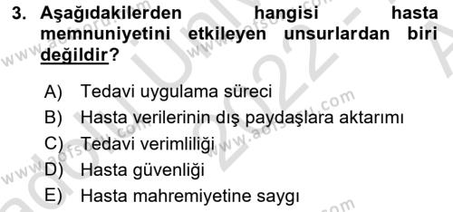 Sağlık İşletmeciliği 1 Dersi 2022 - 2023 Yılı (Vize) Ara Sınavı 3. Soru