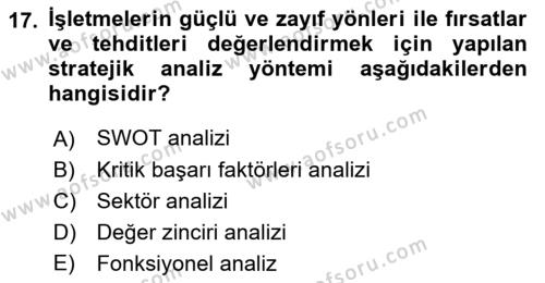 Sağlık İşletmeciliği 1 Dersi 2022 - 2023 Yılı Yaz Okulu Sınavı 17. Soru