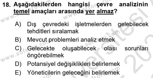 Sağlık İşletmeciliği 1 Dersi 2022 - 2023 Yılı Yaz Okulu Sınavı 18. Soru