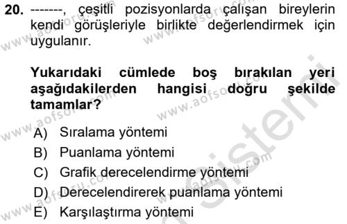 Sağlık İşletmeciliği 1 Dersi 2022 - 2023 Yılı Yaz Okulu Sınavı 20. Soru