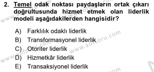 Sağlık İşletmeciliği 1 Dersi 2023 - 2024 Yılı (Final) Dönem Sonu Sınavı 2. Soru