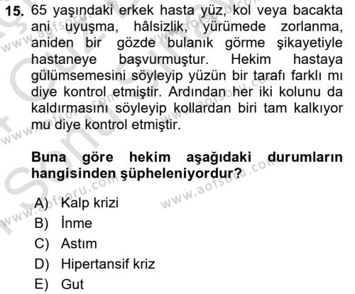 Temel Sağlık Ve Hastalık Bilgisi Dersi 2023 - 2024 Yılı (Final) Dönem Sonu Sınavı 15. Soru