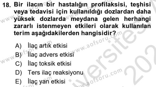 Temel Sağlık Ve Hastalık Bilgisi Dersi 2023 - 2024 Yılı (Final) Dönem Sonu Sınavı 18. Soru