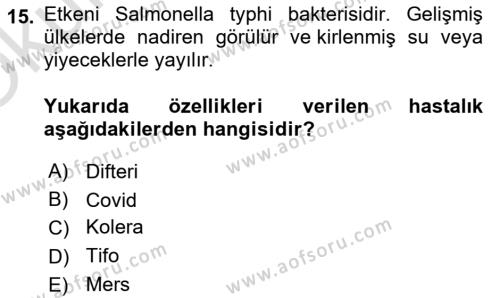 Temel Sağlık Ve Hastalık Bilgisi Dersi 2023 - 2024 Yılı Yaz Okulu Sınavı 15. Soru