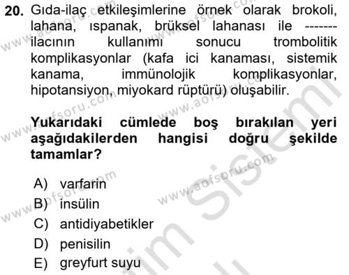 Temel Sağlık Ve Hastalık Bilgisi Dersi 2023 - 2024 Yılı Yaz Okulu Sınavı 20. Soru