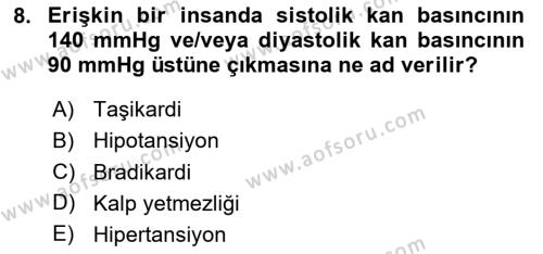 Temel Sağlık Ve Hastalık Bilgisi Dersi 2023 - 2024 Yılı Yaz Okulu Sınavı 8. Soru