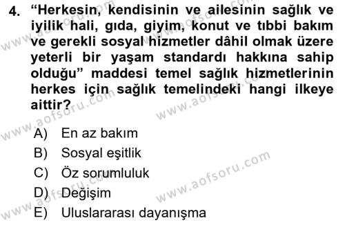 Temel Sağlık Ve Hastalık Bilgisi Dersi 2024 - 2025 Yılı (Vize) Ara Sınavı 4. Soru