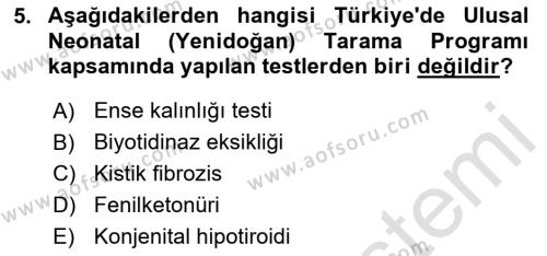 Temel Sağlık Ve Hastalık Bilgisi Dersi 2024 - 2025 Yılı (Vize) Ara Sınavı 5. Soru