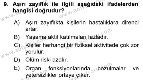 Temel Sağlık Ve Hastalık Bilgisi Dersi 2024 - 2025 Yılı (Vize) Ara Sınavı 9. Soru