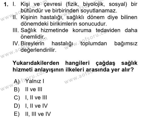 Hastalıklar Bilgisi Dersi 2020 - 2021 Yılı Yaz Okulu Sınavı 1. Soru