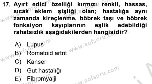 Hastalıklar Bilgisi Dersi 2020 - 2021 Yılı Yaz Okulu Sınavı 17. Soru