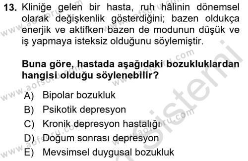 Hastalıklar Bilgisi Dersi 2021 - 2022 Yılı (Final) Dönem Sonu Sınavı 13. Soru