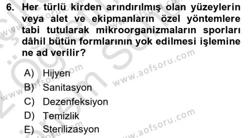 Hastalıklar Bilgisi Dersi 2021 - 2022 Yılı (Final) Dönem Sonu Sınavı 6. Soru