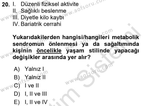 Sağlık Psikolojisi Dersi 2021 - 2022 Yılı Yaz Okulu Sınavı 20. Soru