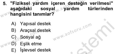 Sağlık Psikolojisi Dersi 2021 - 2022 Yılı Yaz Okulu Sınavı 5. Soru