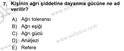 Sağlık Psikolojisi Dersi 2021 - 2022 Yılı Yaz Okulu Sınavı 7. Soru