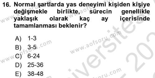 Sağlık Psikolojisi Dersi 2022 - 2023 Yılı Yaz Okulu Sınavı 16. Soru