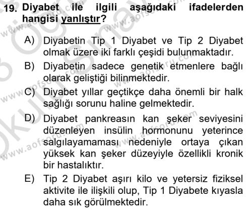 Sağlık Psikolojisi Dersi 2022 - 2023 Yılı Yaz Okulu Sınavı 19. Soru