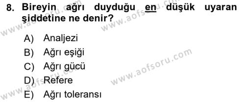 Sağlık Psikolojisi Dersi 2022 - 2023 Yılı Yaz Okulu Sınavı 8. Soru