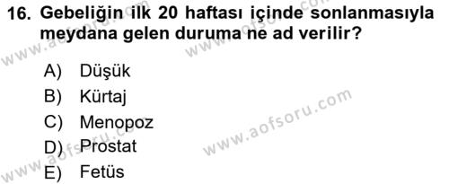 Sağlık Psikolojisi Dersi 2023 - 2024 Yılı (Vize) Ara Sınavı 16. Soru