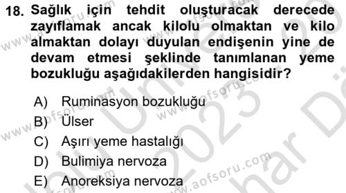 Sağlık Psikolojisi Dersi 2023 - 2024 Yılı (Vize) Ara Sınavı 18. Soru