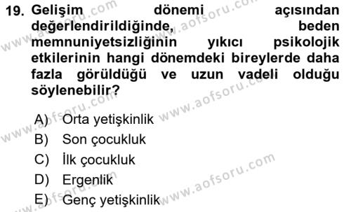 Sağlık Psikolojisi Dersi 2023 - 2024 Yılı (Vize) Ara Sınavı 19. Soru