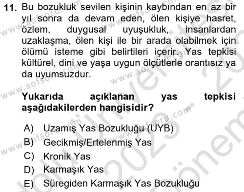 Sağlık Psikolojisi Dersi 2023 - 2024 Yılı (Final) Dönem Sonu Sınavı 11. Soru