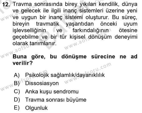 Sağlık Psikolojisi Dersi 2023 - 2024 Yılı (Final) Dönem Sonu Sınavı 12. Soru