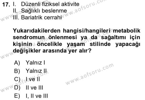 Sağlık Psikolojisi Dersi 2023 - 2024 Yılı (Final) Dönem Sonu Sınavı 17. Soru