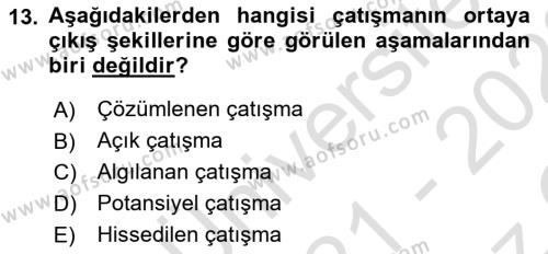 Sağlık İşletmelerinde Davranış Dersi 2021 - 2022 Yılı Yaz Okulu Sınavı 13. Soru