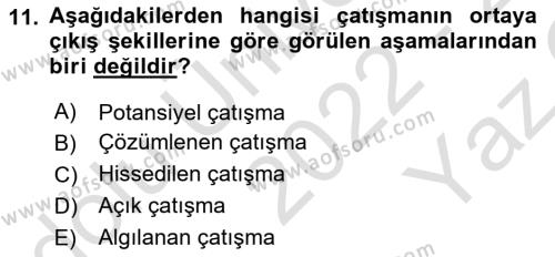 Sağlık İşletmelerinde Davranış Dersi 2022 - 2023 Yılı Yaz Okulu Sınavı 11. Soru