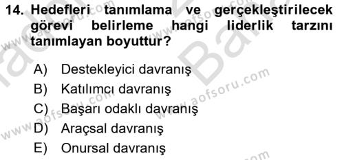 Sağlık İşletmelerinde Davranış Dersi 2023 - 2024 Yılı (Vize) Ara Sınavı 14. Soru