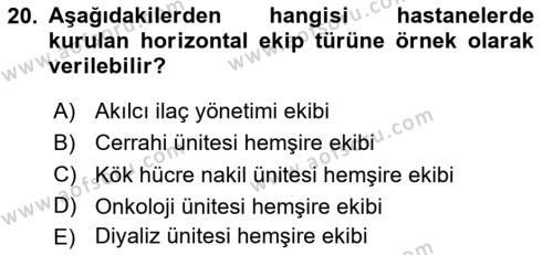 Sağlık İşletmelerinde Davranış Dersi 2023 - 2024 Yılı (Vize) Ara Sınavı 20. Soru