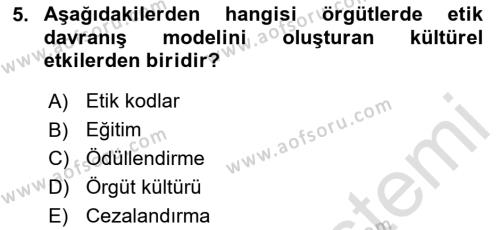 Sağlık İşletmelerinde Davranış Dersi 2023 - 2024 Yılı (Final) Dönem Sonu Sınavı 5. Soru