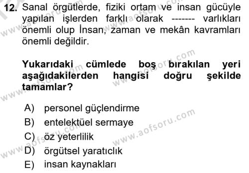 Sağlık İşletmeciliği 2 Dersi 2021 - 2022 Yılı Yaz Okulu Sınavı 12. Soru