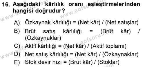 Sağlık İşletmeciliği 2 Dersi 2021 - 2022 Yılı Yaz Okulu Sınavı 16. Soru