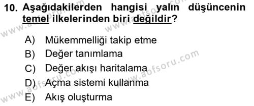 Sağlık İşletmeciliği 2 Dersi 2022 - 2023 Yılı Yaz Okulu Sınavı 10. Soru