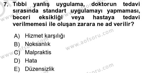 Sağlık İşletmeciliği 2 Dersi 2022 - 2023 Yılı Yaz Okulu Sınavı 7. Soru